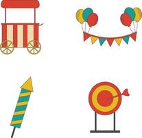 Set of Circus Carnival Equipment. Flat Cartoon, On White Background. Vector Illustration