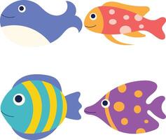 Adorable Fish Illustration with Flat Cartoon Style. Isolated Vector Set