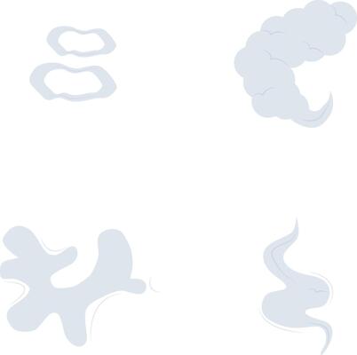 Cartoon Smoke Cloud In Abstract Design. Isolated Vector Icon Set
