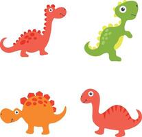 Adorable Dinosaurs Illustration. Isolated On White Background. Flat Cartoon Style. vector