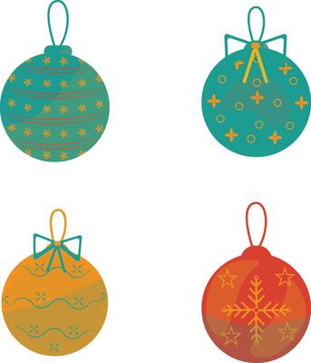 Christmas Ball Decoration Element. Flat Cartoon Style, For New Year Ornament.