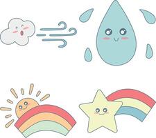 Kawaii Weather Character Collection. Flat Cartoon Vector Illustration.