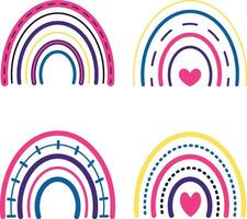 Rainbow Boho in Pastel Color. Hand Drawn Design Style. Isolated Vector Illustration