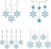 Set of Christmas Snowflakes Hanging. Ornament New Year For Background. vector