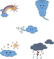 Kawaii Weather Character With Cartoon Style. Vector Illustration On White Background