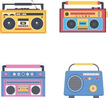 Collection of Old Radio Stereo. Retro Radio Style On White Background. Vector Illustration