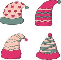 Christmas Santa Hat Illustration Set. Flat Cartoon Design. Isolated On White Background vector