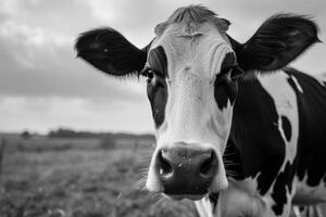 AI generated Isolated black and white cow. photo