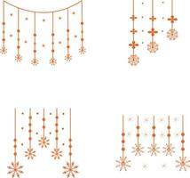 Christmas Snowflakes Hanging with Flat Design and Shapes. Isolated on White Background, Vector Icon