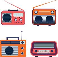 Old Radio Stereo. Classic Cartoon Style. Vector Illustration Set.