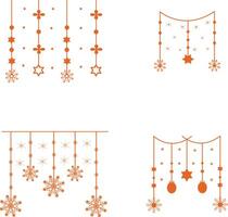 Christmas Snowflakes Hanging with Flat Design and Shapes. Isolated on White Background, Vector Icon