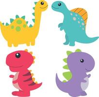 Adorable Dinosaurs Illustration. Flat Cartoon Character Colleciton. vector