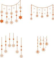 Christmas Snowflakes Hanging with Flat Design and Shapes. Isolated on White Background, Vector Icon