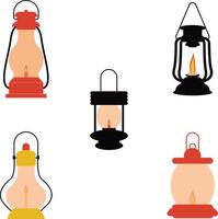 Camping Lantern Lamp with Handle. Isolated on White Background, Flat Illustration. vector