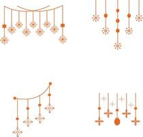 Christmas Snowflakes Hanging with Flat Design and Shapes. Isolated on White Background, Vector Icon