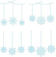 Navidad copos de nieve colgando decoración. Brillantina copos de nieve en blanco antecedentes. vector ilustración
