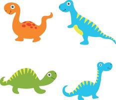 Adorable Dinosaurs Illustration. Isolated On White Background. Flat Cartoon Style. vector