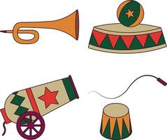 Carnival Circus Equipment Set. Isolated on White Background, Vector Illustration