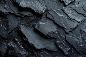 AI generated Panorama of Dark grey black slate background or texture. Black granite slabs background photo