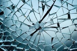 AI generated Shattered glass with numerous cracks and broken pieces. photo