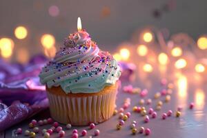 AI generated Repeated birthday cupcake celebration. photo