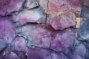 AI generated Textured background of rough uneven surface of brown and purple stone wall with cracks photo