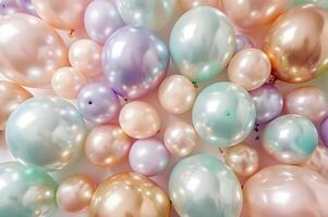 AI generated Chic Celebration Metallic and Pastel Balloons Creating a Vibrant Background photo