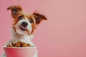 ai generado canino felicidad contento perro deleitando en prima comida foto