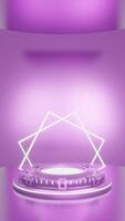3d abstrakt lila Neon- Beleuchtung Porträt Hintergrund Thema mit modern Podium Studio, tolle zum Anzeige und fördern Produkt video