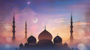 ai generiert ein Moschee im das Nacht Himmel mit Sterne und ein Mond video