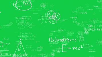 mathématiques, science formule mathématique équation calcul en pensant recouvrir boucle animation sur vert écran Contexte video