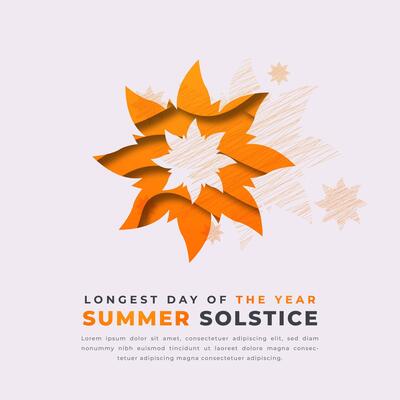 Summer Solstice. Longest Day of the Year Paper cut style Vector Design Illustration for Background, Poster, Banner, Advertising, Greeting Card