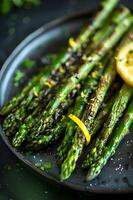 AI generated Grilled asparagus with lemon zest photo