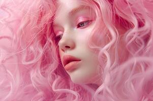 ai generado sirena olas magia rosado peinado foto