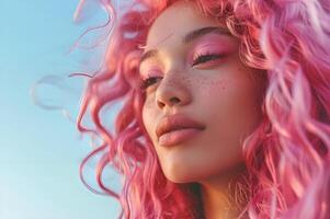 AI generated Fashionable in Fuchsia The Pink Hair Revolution for Beautiful Women photo