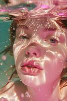 AI generated Aquatic Glow Model's Close-Up Underwater in Pink photo