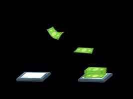 money flying from an electronic device transparent background video