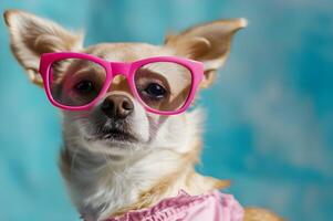 ai generado perro vistiendo elegante rosado Gafas de sol foto