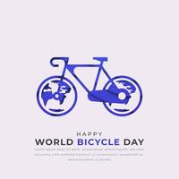 mundo bicicleta día papel cortar estilo vector diseño ilustración para fondo, póster, bandera, publicidad, saludo tarjeta