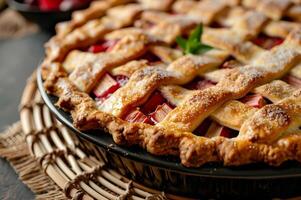 AI generated Golden-Crusted Rhubarb Pie Delight photo