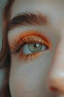 AI generated Peachy Gaze Subtle Eyeshadow and Wispy Lashes in a Close-Up Banner photo