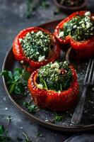 AI generated Spinach Feta Stuffed Bell Peppers photo