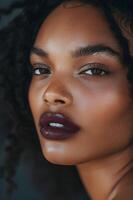 AI generated Sultry Elegance Deep Burgundy Lipstick Beauty photo