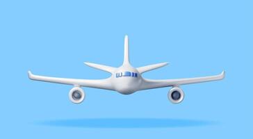 3D White Realistic Airplane Isolated on Blue Background. Render Passenger or Commercial Jet Icon. Time for Travel Concept. Traveling Booking Agency and Airlines. Holiday Vacation. Vector Illustration