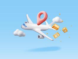3D Delivery Airplane and Cardboard Boxes Isolated on White. Render Express Delivering Services Commercial Plane. Concept of Fast and Free Delivery by Aircraft. Cargo and Logistic. Vector Illustration
