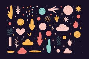 Abstract collection of hand drawn colorful organic shapes and forms vector illustration