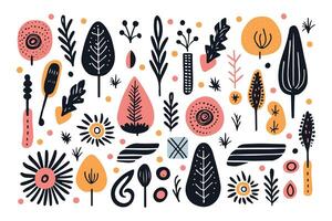 Hand drawn colorful organic elements and shapes in abstract style vector illustration