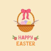 Happy Easter, basket with eggs. Illustration for printing, backgrounds, covers and packaging. Image can be used for greeting cards, posters, stickers and textile. Isolated on white background. vector