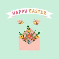 Happy Easter, envelope with flowers. Illustration for printing, backgrounds, covers and packaging. Image can be used for cards, posters, stickers and textile. Isolated on white background. vector