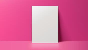 A realistic canvas mockup with blank space, by the wall on pink background, perfect for posters, art projects, paintings, presentations, marketing materials. Not AI. vector